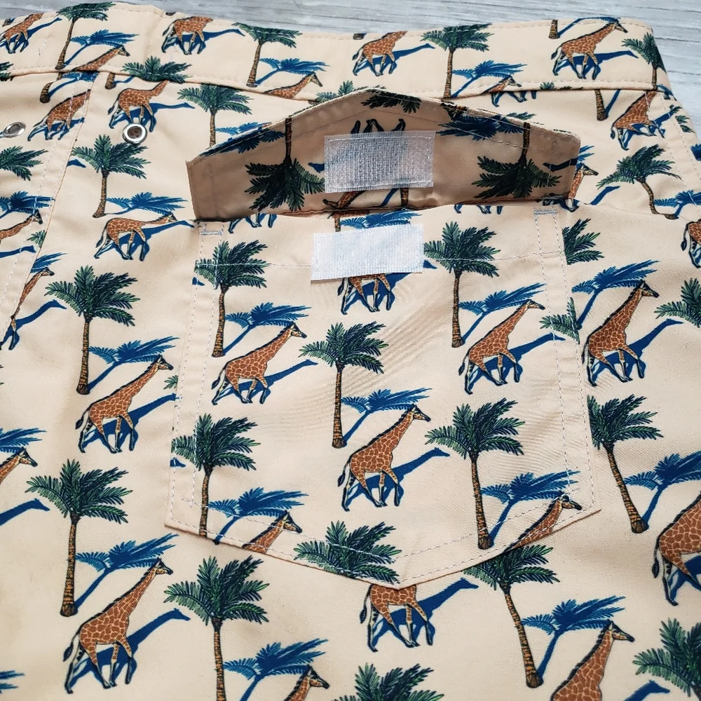 Retromarine New York Swim Trunks Swimsuit Giraffe Print Medium Drawstring Lined